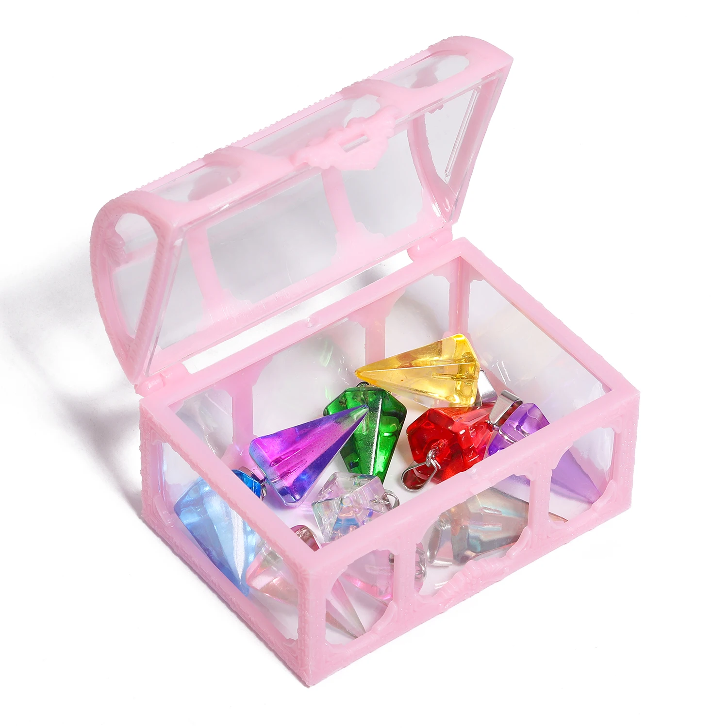 1Pcs Vintage Transparent Lagerung Organizer Box Schatz Truhe Piraten Schatz Box Kristall Edelstein Schmuck Box Kunststoff Ohrringe Brust – Detail 26