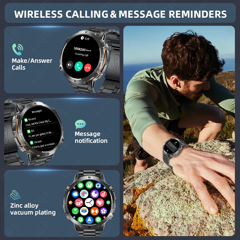 LIGE nouveau GPS Tracker montre intelligente pour hommes 900mAh grande batterie AMOLED écran hommes montres moniteur de santé BT appel Smartwatch homme