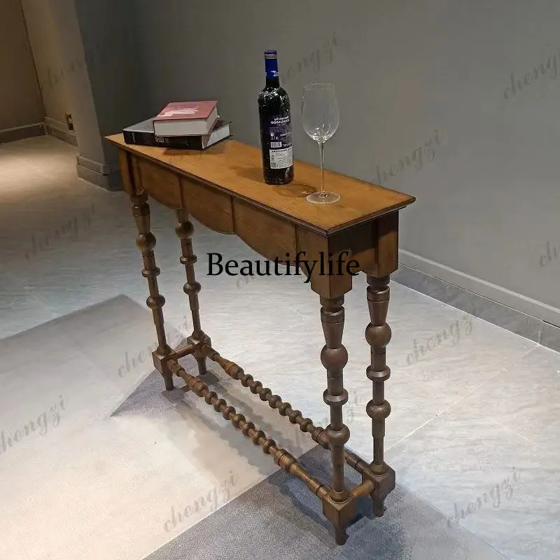 

French entrance cabinet retro American entry solid wood carving entrance table European ultra-thin side table