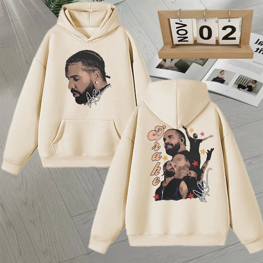 Fashion Hot Sale Rapper Drake Face Graphic Double Sided Print Hoodie Long sleeve Men Women harajuku Pullover Unisex Sweatshirts