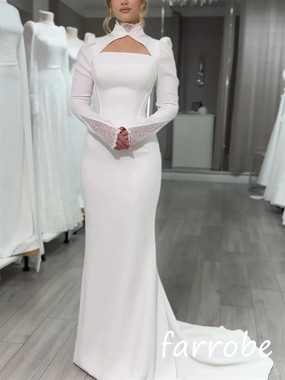 Customized Fashion Elegant Jersey Pleat Trumpet High Collar Long Dresses Bespoke Occasion Classic Pastrol