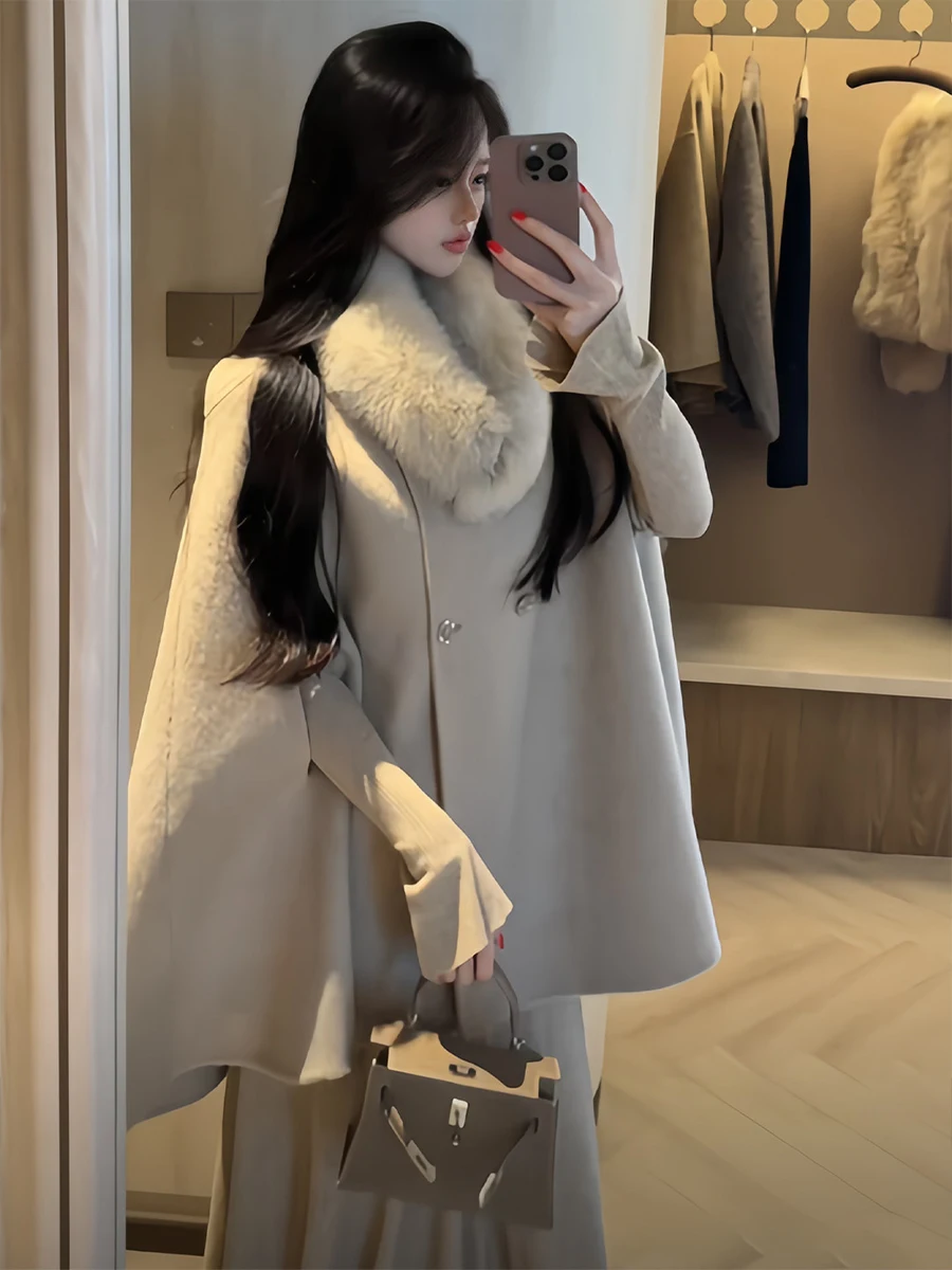 

Уникальное двустороннее пальто-камерер для женщин, шерстяное корейское пальто Sli для поездок на работу, зима 2025 или длина, двубортное