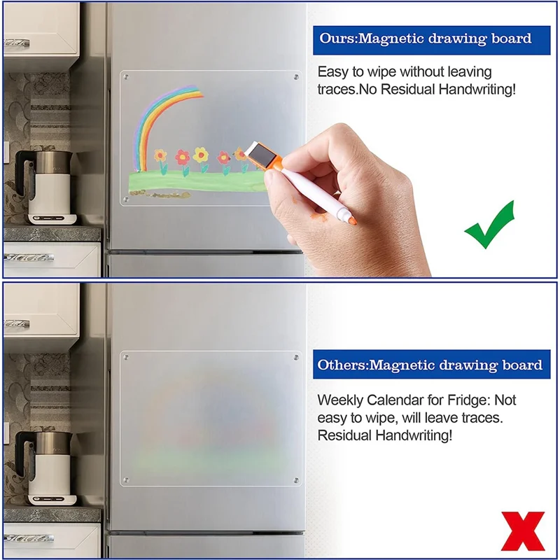 2 قطعة تقويم مغناطيسي أكريليك للثلاجة، تقويم لوح المسح الجاف، مع 8 علامات للمسح الجاف