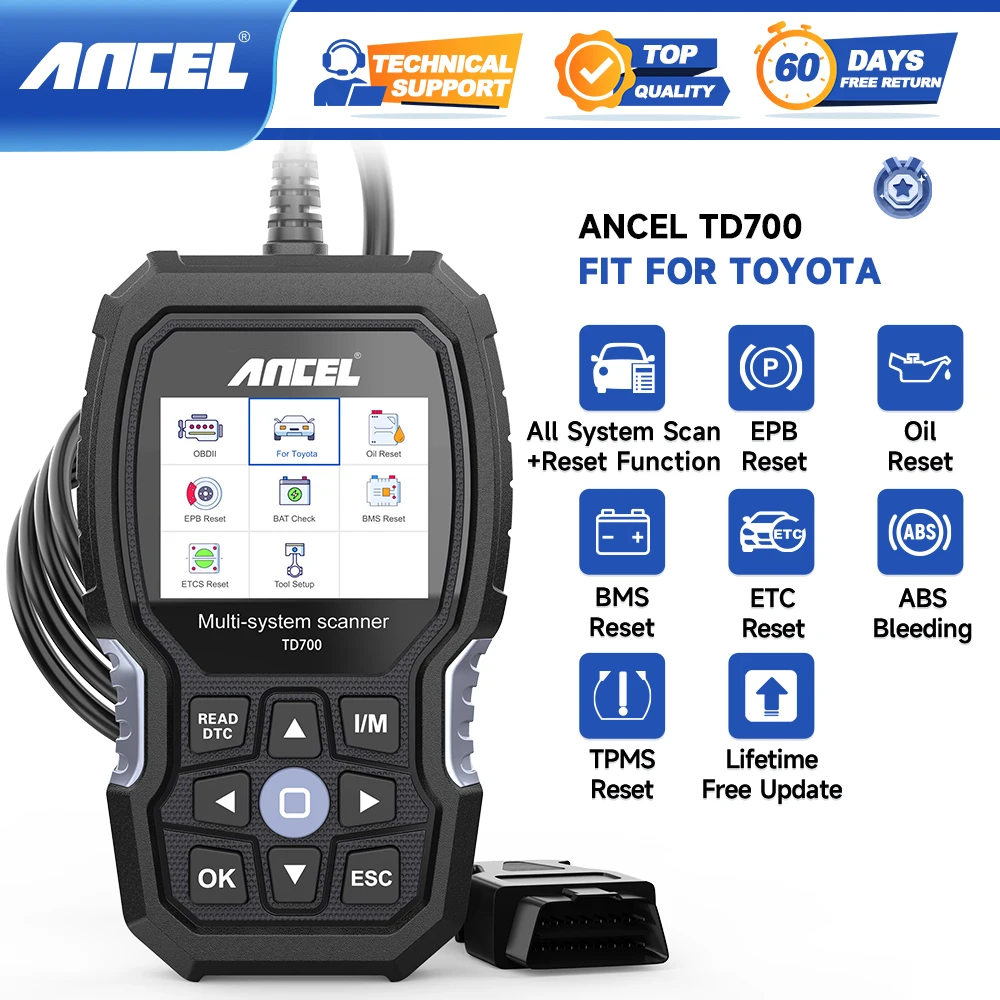 

ANCEL TD700 OBD2 Scanner for Toyota Lexus Scion All System Transmission TPMS Relearn ABS Engine Car Diagnosis Automotive Tool