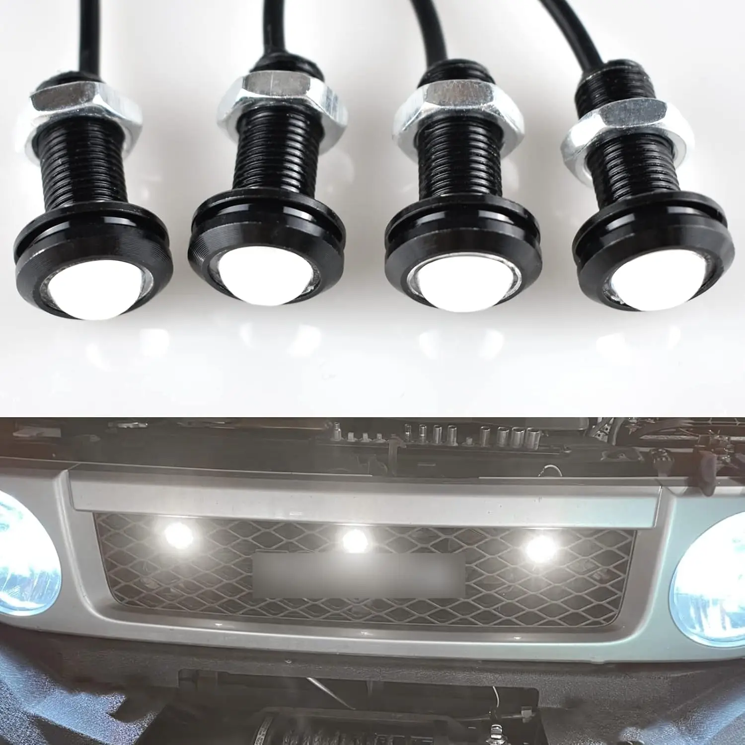 

4x Auto Front Grill Lights White LED Bolt Mount,Compatible with Cars Boat SUV Pickups Trucks Trailer Grand Cherokee Wrangler