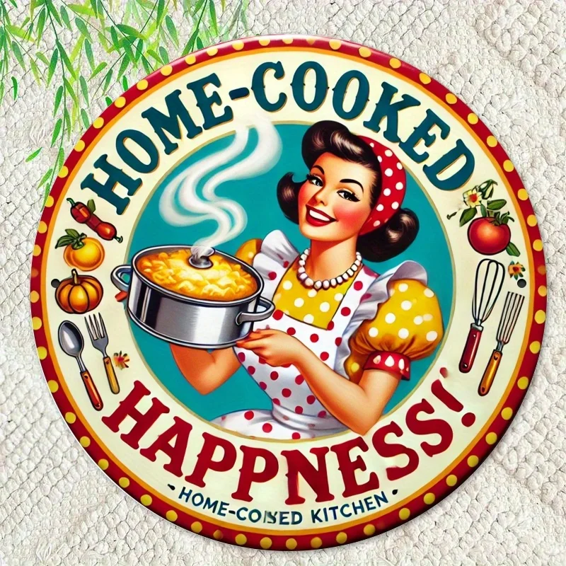 2D 1 قطعة شعار الطبخ المطبخ خمر علامة معدنية مستديرة ، 19.81x19.81 سنتيمتر الحديد جدار ديكور ، HD 2D طباعة مسطحة ، الرجعية ديكور المنزل والنوم ، #5