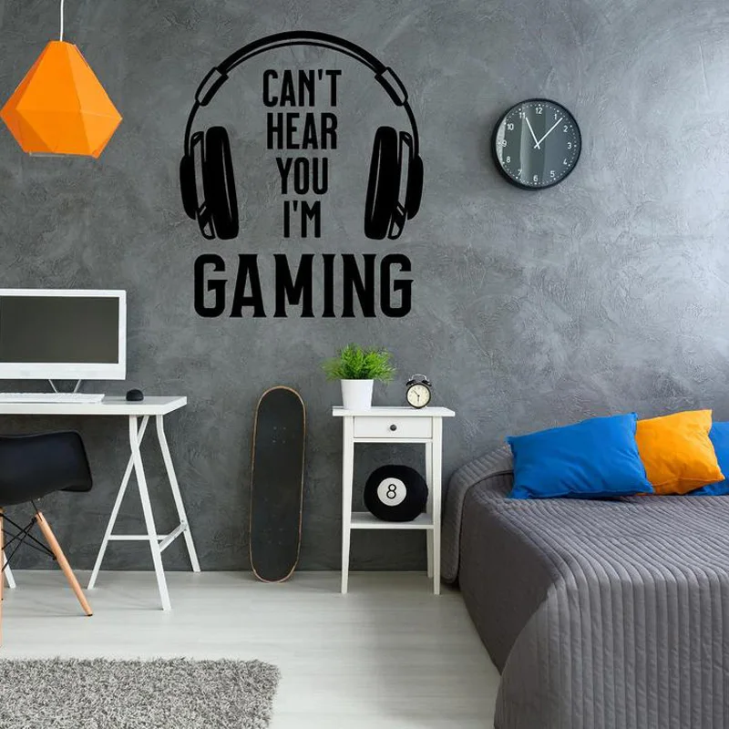 Video Game Quotes Decals Decor Can't Hear You I'm Gaming Gamer Life Vinyl Wall Sticker Boy Room Decoration Wallpaper 2259