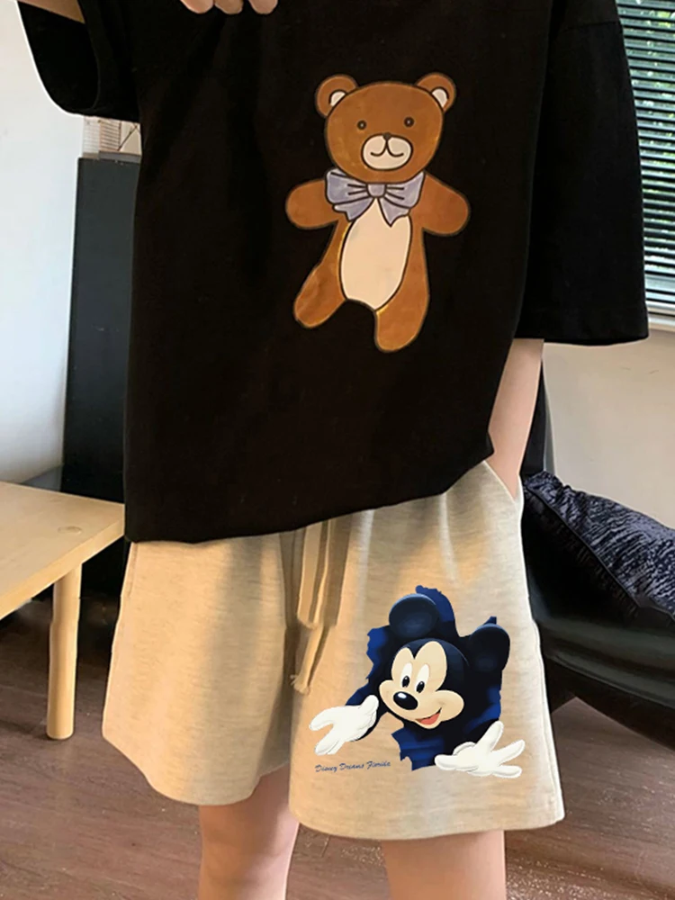 

Хлопковые шорты с Микки Маусом, мужские летние и женские повседневные брюки большого размера с пятью дюйма, модные брендовые быстросохнущие спортивные шорты с героями мультфильмов