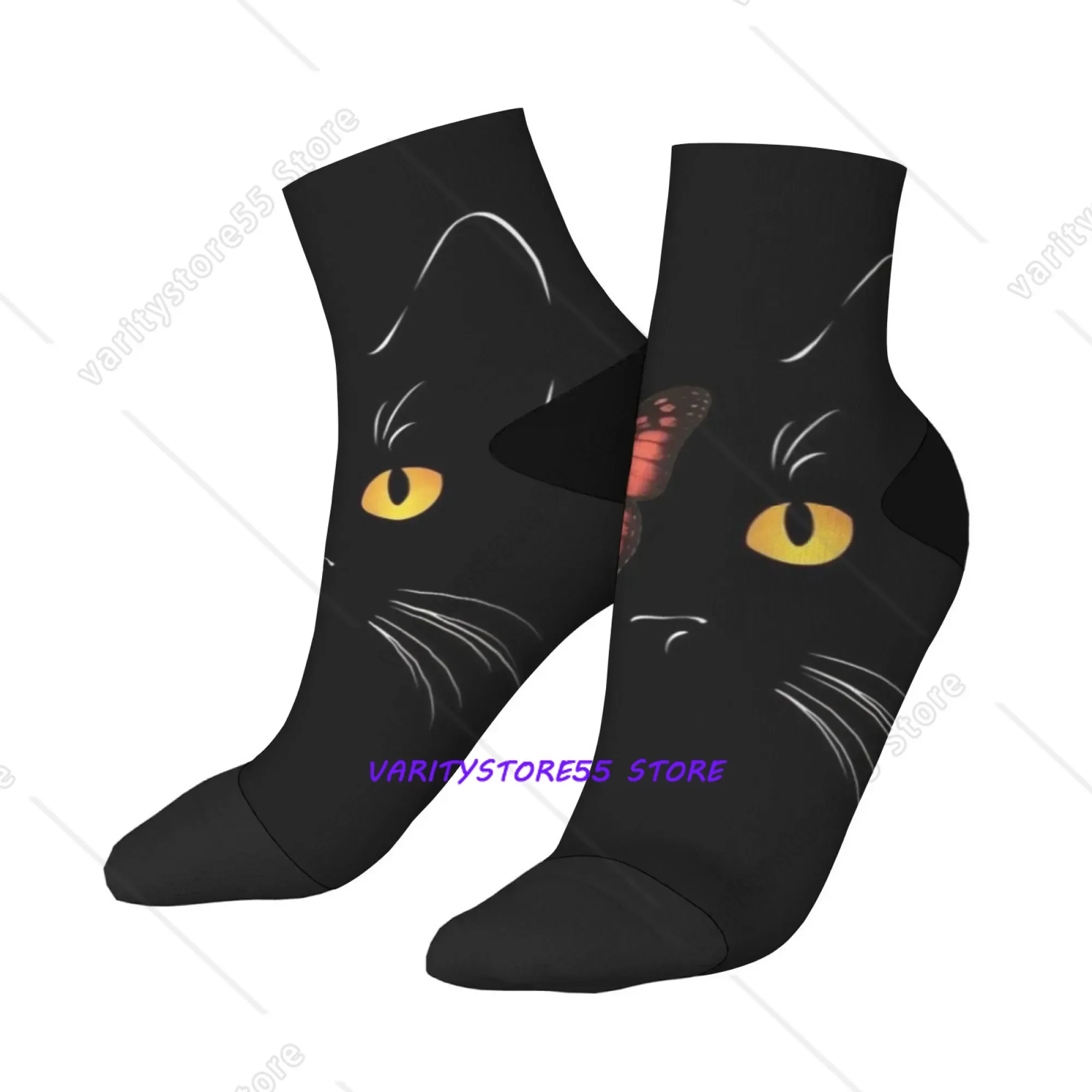 

Butterfly Cat Print Short Socks Polyester Blend Comfortable Casual Socks for Women Men Soft Breathable Lightweight Fashionable