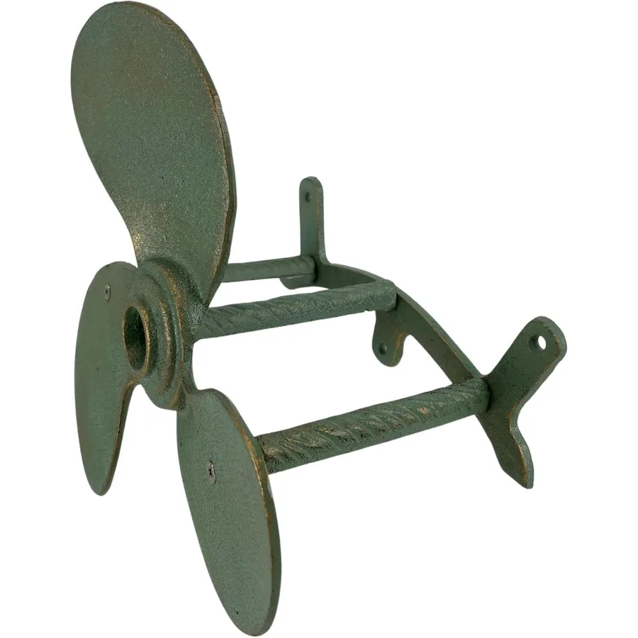 船舶プロペラ型ガーデンホースホルダー 鋳鉄製 緑青とブロンズ仕上げ 壁掛け式 直径10.5インチ 深さ6インチ 7個収納可能