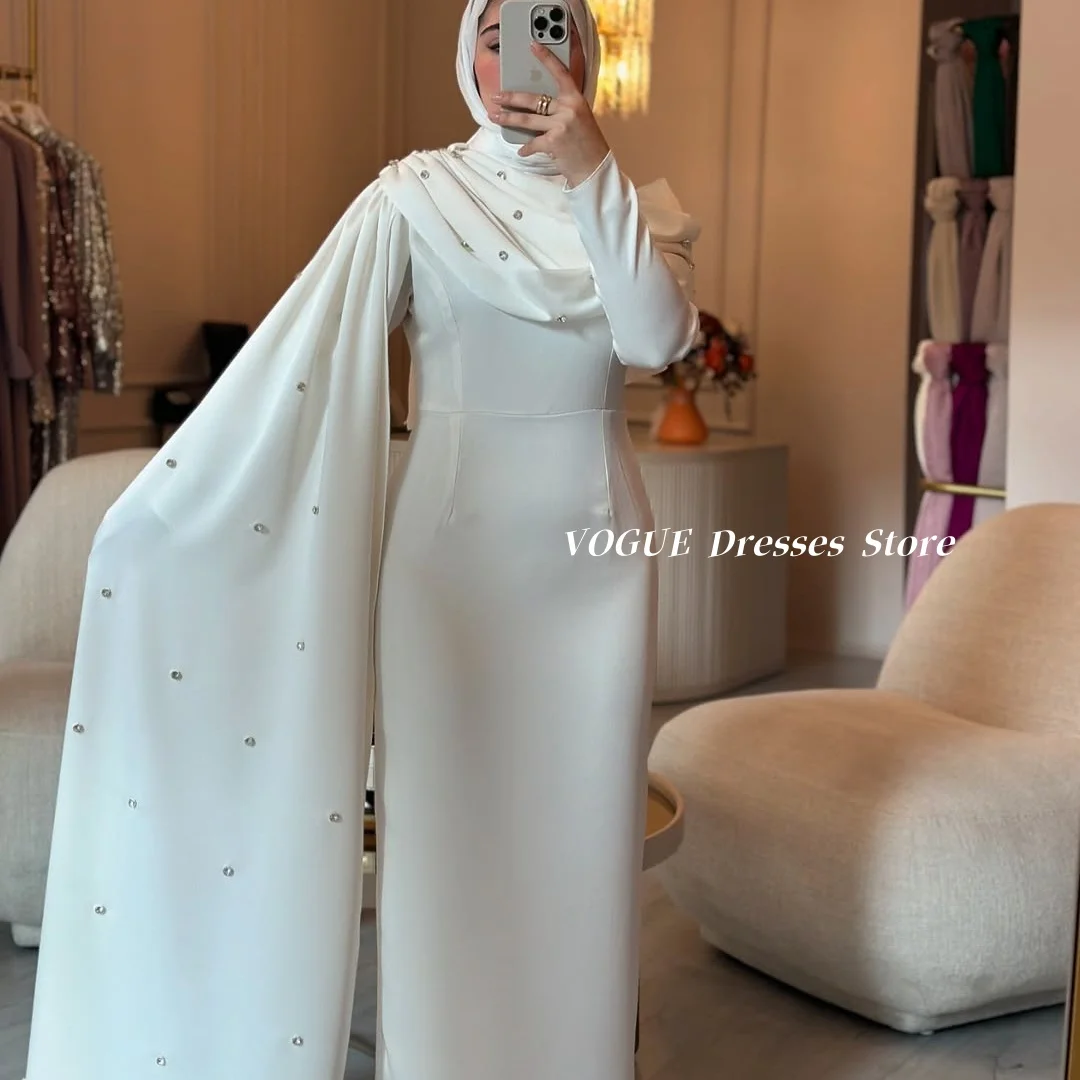 

Muslim Women Evening Dresses with Beading Long Sleeve Satin Mermaid Prom Dresses فساتين سهرة vestidos de fiesta Customized
