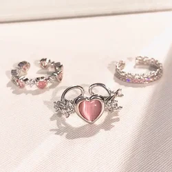 Pink Love Heart Rings for Women Opening Personality Thorn Finger Ring Fashion Sweet Girls Jewelry Wedding Party Accessories 2024