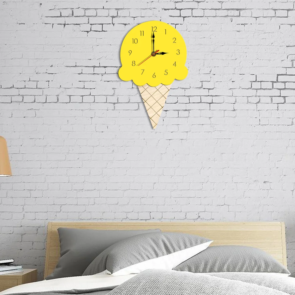 

Clock for Kids Creative Simple Bedroom Living Hanging Cartoon Ice Cream Shaped Wooden Wall Child