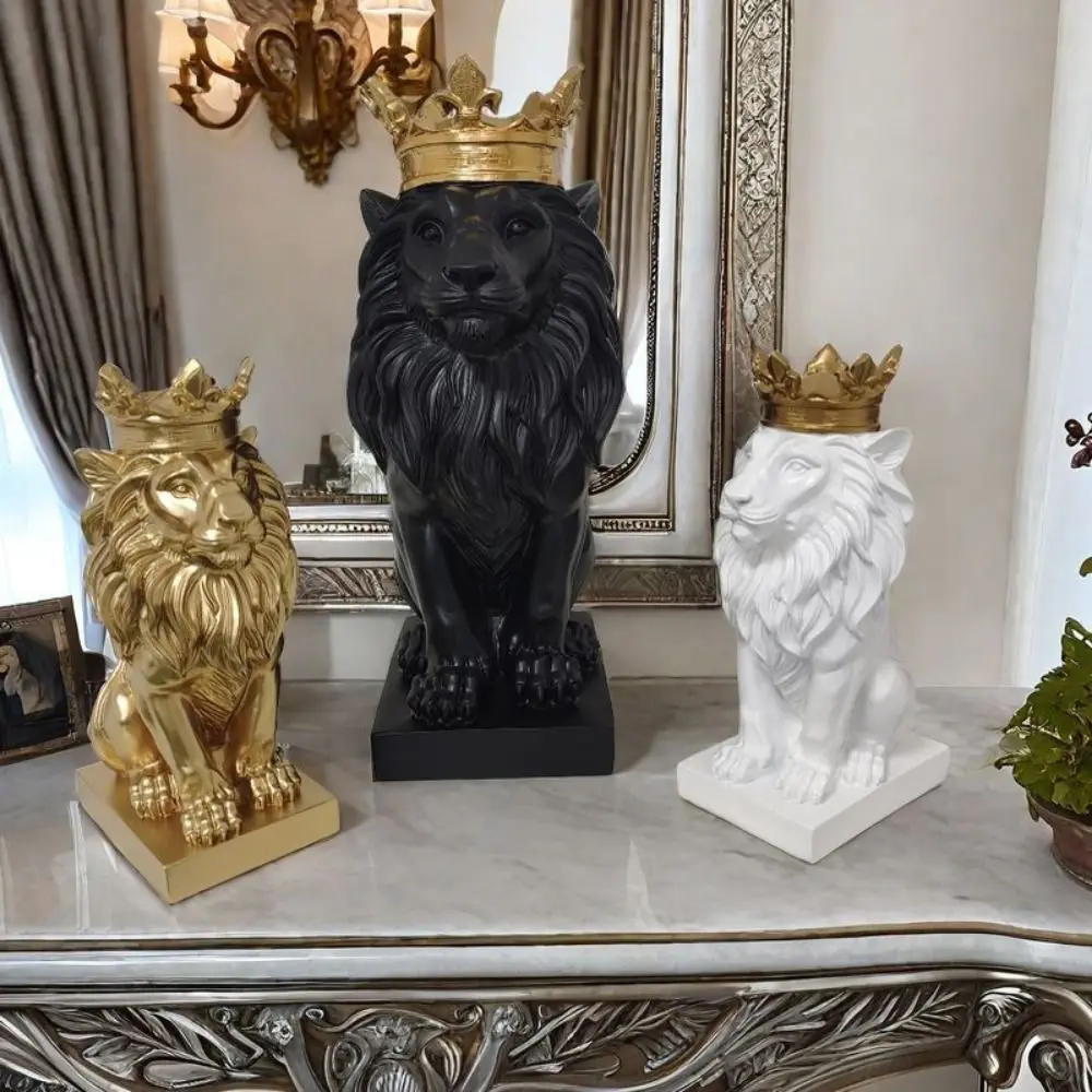 Modern Handmade Crown Lion Ornament Harmless Safety Resin Lion Statue No odor Lion Head Figurine Display Table