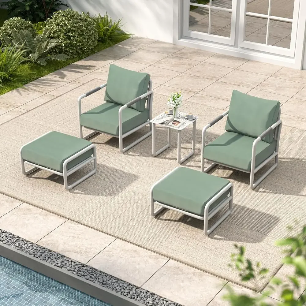 

2-Seat Patio urniture Set with Ottomans, All-Weather Outdoor Contion Soa with 6.5" Thick Olein Cushions, Rust-Proo Patio Set or