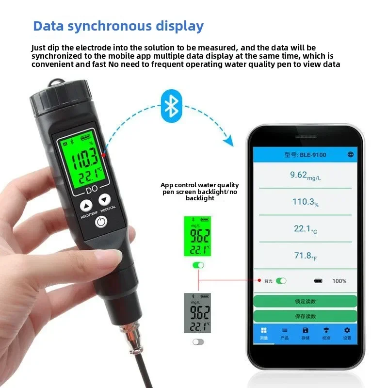 Fish pond dissolved oxygen detector with Bluetooth fish tank water quality oxygen content oxygen saturation tester
