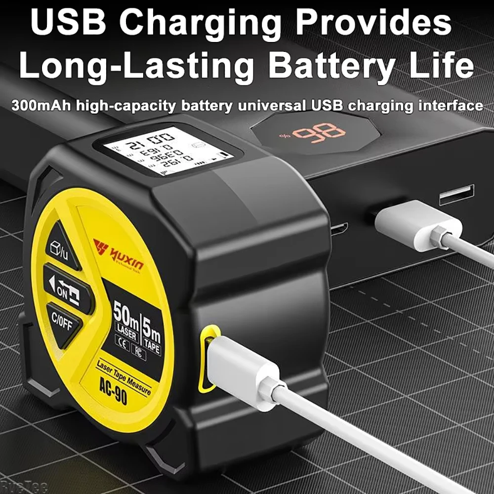 Ruban à mesurer Laser avec chargement USB, 5M, nivellement croisé, verrouillage automatique, affichage numérique HD, outil de mesure multifonction