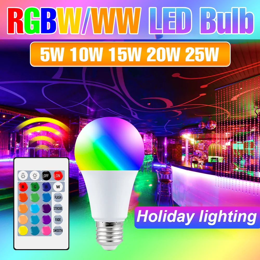 25W LED RGB Light Bulb E27/E26 Ceiling Lamp Colorful Atmosphere Lighting Home Party Decoration With IR Remote Control AC100-277V