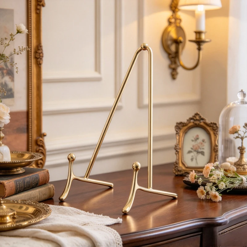 Brass Plate Display Stand, Vintage Rack Organizer, Luxury Home Decor, Handmade Holder for Dish, Elegant Shelf Bracket with Base.