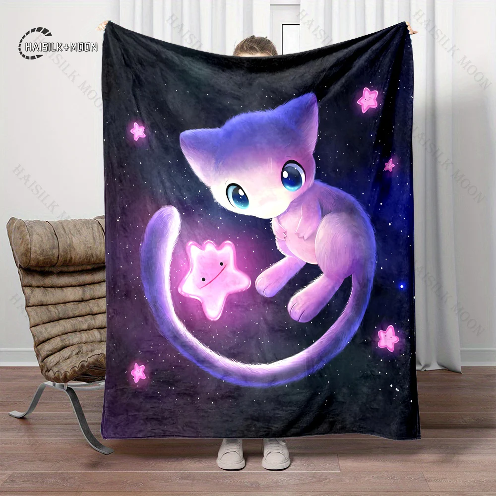 Japanese Anime Pokemon Mew Travel Camp Soft Fluffy Blanket  Air Conditioning Sofa Nap Blanket Winter Season Gift Warm Blanket