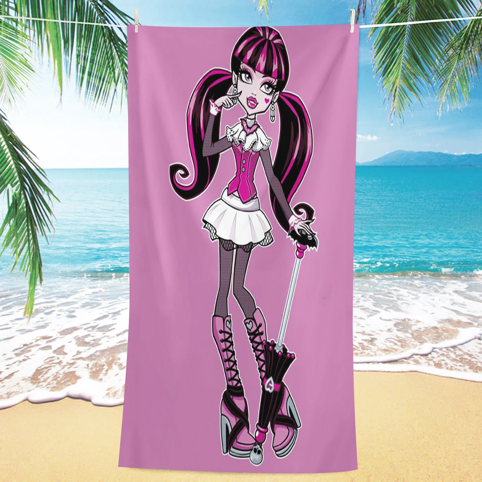 Monster High Beach Towels Children Cartoon Strange Girl Quick Dry Microfiber Large Soft Sand Free Skin-Friendly Cute Towel