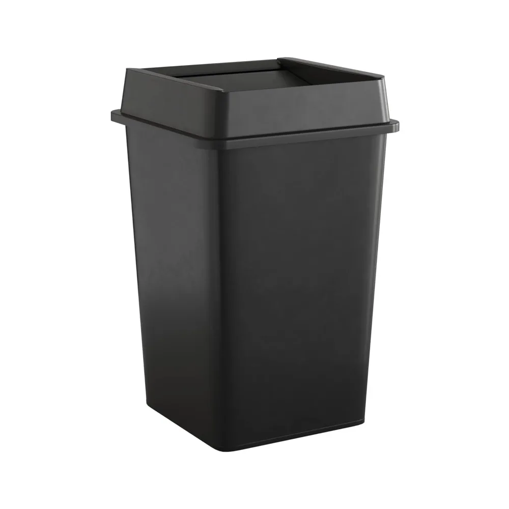 

35-Gallon Square Black Industrial Waste Bin with Cover