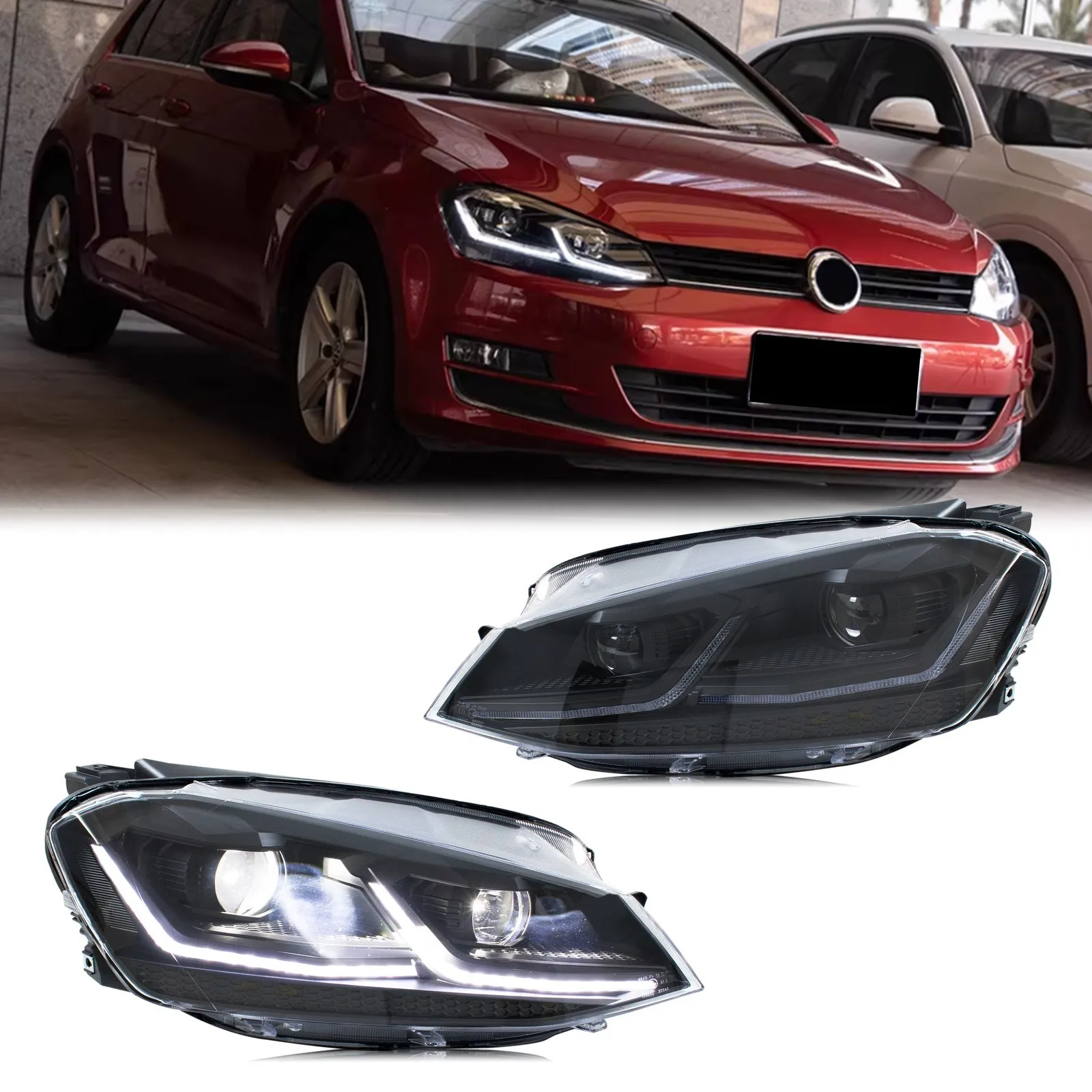 Fari a LED per Volkswagen VW Golf VII Golf MK7 TSI TDI 2012-2017, Gruppo Luci Anteriori DRL Oscurate [Non Compatibile con GTI/R/GTD]