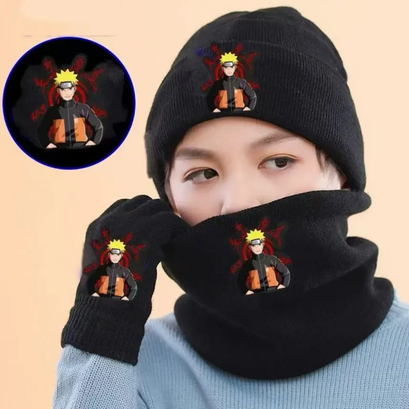 นารูโตะ อุซึมากิ นารูโตะ อุจิวะ ซาสึเกะ สินค้าอนิเมะสร้างสรรค์คุณภาพสูง หมวกไหมพรมอุ่นๆ ผ้าพันคอการ์ตูนแบบส่วนตัวสำหรับฤดูหนาว