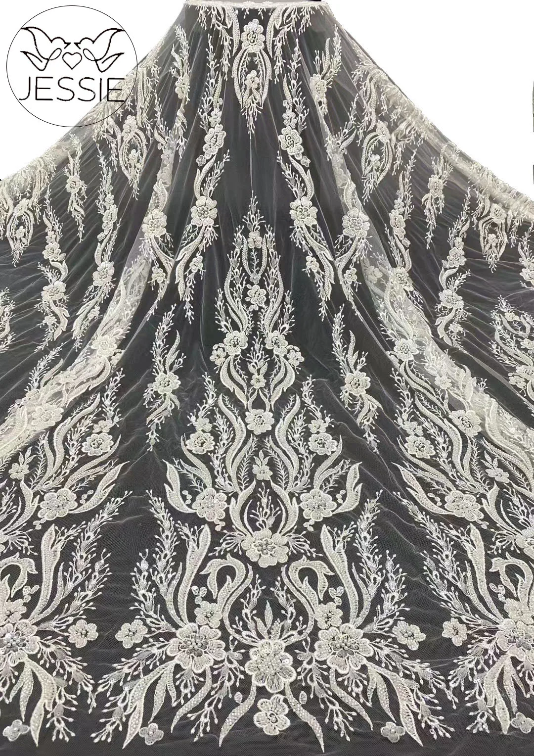 

Exquisite Rayon And Sequin Beads Embroidery Private Order Wedding Dress Lace Fabric Designer Dress Accessories Sell By 5yards