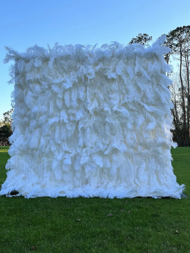 

Uflower 5D White Feather Flower Wall Cloth Fabric Wedding Party Photo Backdrop Wedding Party Event Feather Flower wall Decor