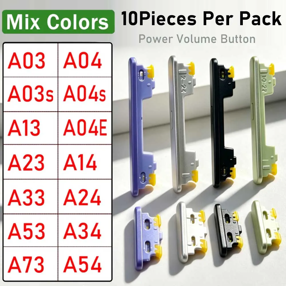 10Pcs, Power Volume Side Button Key For Samsung A03 A03s Core A13 A23 A33 A53 A04 A04s A04E A14 A24 A34 A54 4G 5G