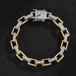 Hip Hop Micro Paved Cz Stone Bling Icde Out Gemotric Squar Box Link Chain Bracelet Hip Hop Jewelry For Men Women Rapper Party