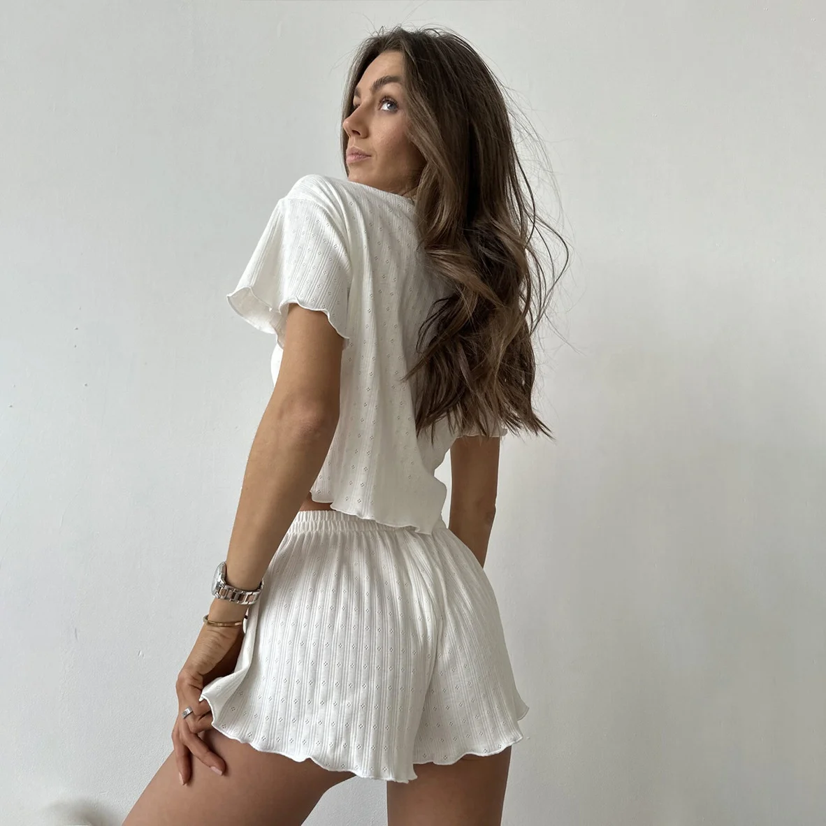 ฤดูร้อนผู้หญิง Spwear ชุด ort Sve orts เสื้อผ้าสบาย Breathable Faionable 2 ชิ้นรอบ Ne Top Bot