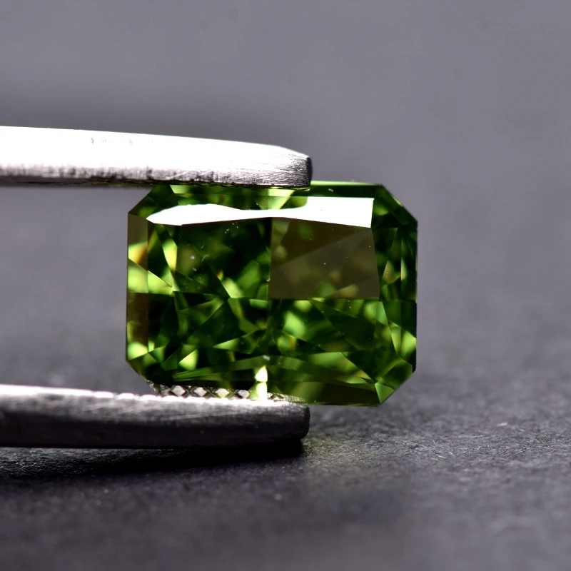 Cubic Zirconia Crushed Ice Cut Rectangle Shape Green Color 4K Cutting 5A Grade Quality CZ Artificial Gemstone 5