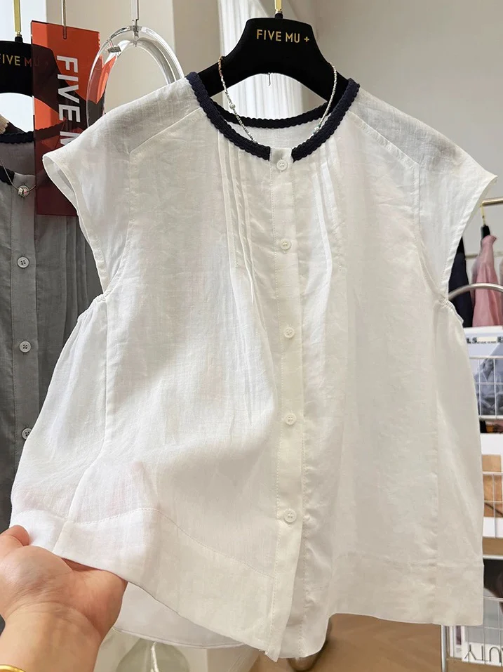 

plus Size Women's Shirt Summer Thin Style Lace Detail Breathable Polyester Casual Loose Fit round Neck Short Sleeve Top