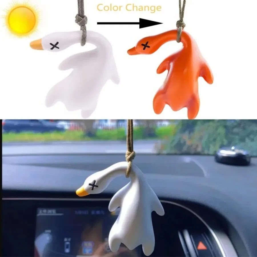 Color Change Duck Car Ornament Decoration, Roast Duck Pendant Swing Duck Auto Hood Decoration Duck Rear View Mirror Accessories