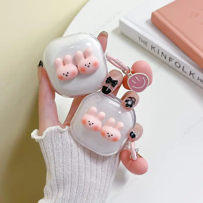 Cute Rabbit Case For Samsung Galaxy Buds 2 Pro Live FE Clear Cover For Samsung Buzz 2 Pro Buds2 2Pro Funda With Keychain Coque