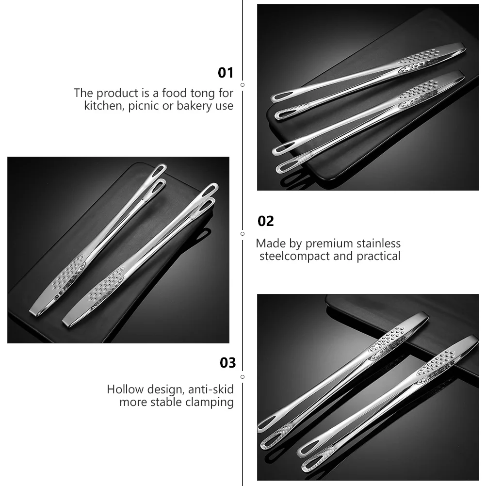 

Premium Stainless Steel Food Tongs Kitchen Bbq Clamps Hollow Anti-Slip Design Multi-Function Clips For Baking Steak Desserts