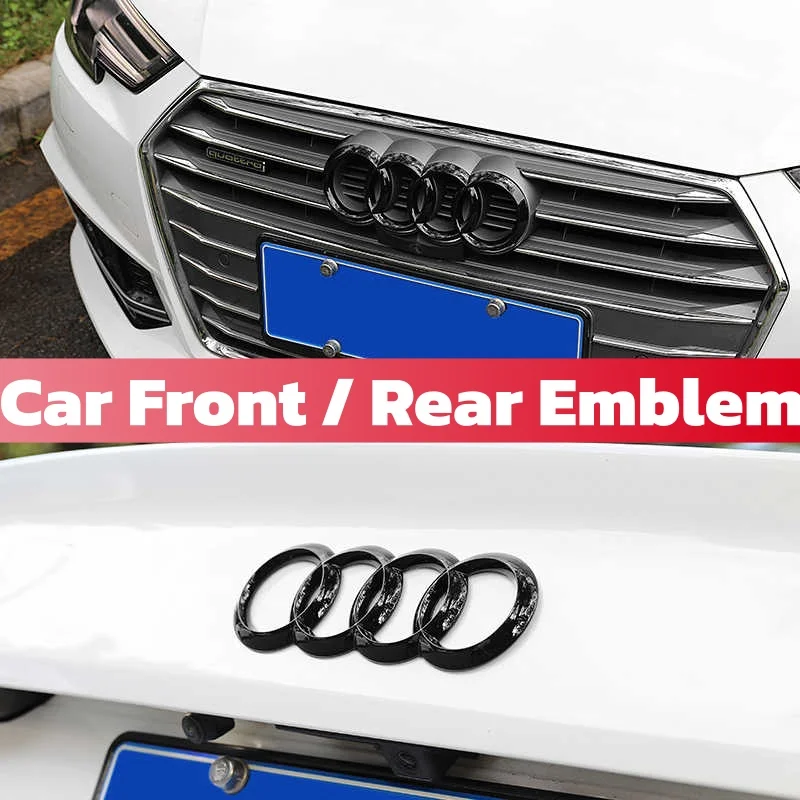 Glossy Black Front Grille Bonnet 4 Ring Emblem for Audi A5 A6 A3 A4 A7 Q2 Q3 Q5L Q7 Q8 TT R8 Sticker Car Rear Trunk Chrome Badge