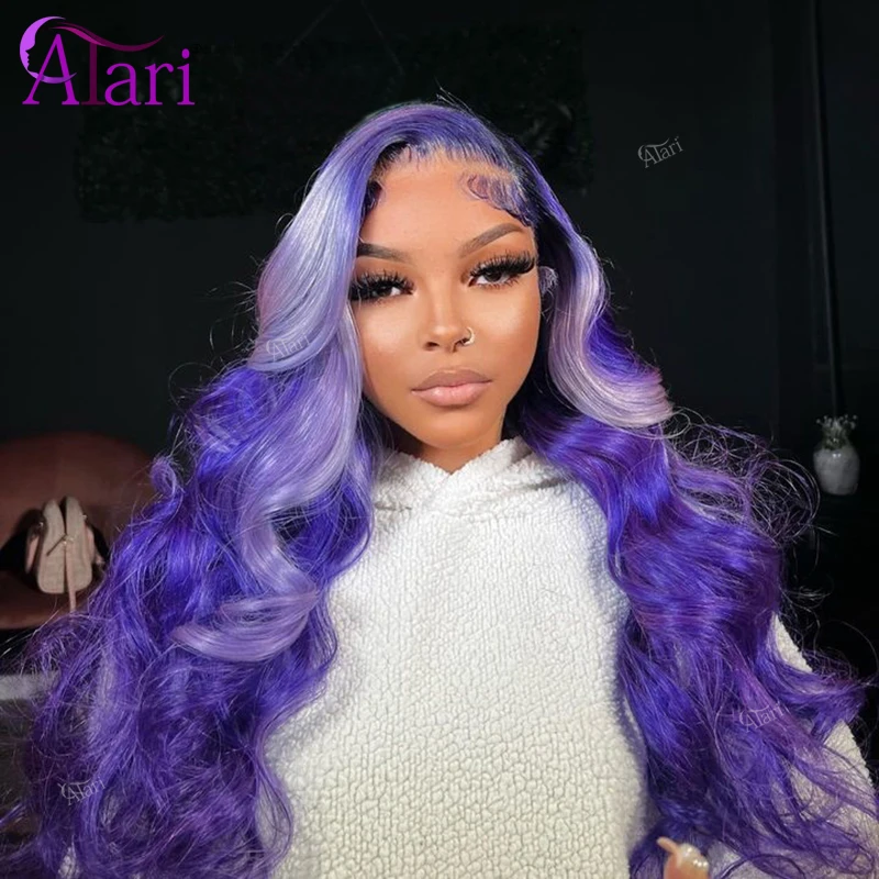 Sliver Light Purple 13x4 Lace Frontal Human Hair Wigs Transaprent 13x6 Body Wave Wig for Women Pre Plucked 613 Blonde Ombre Wig