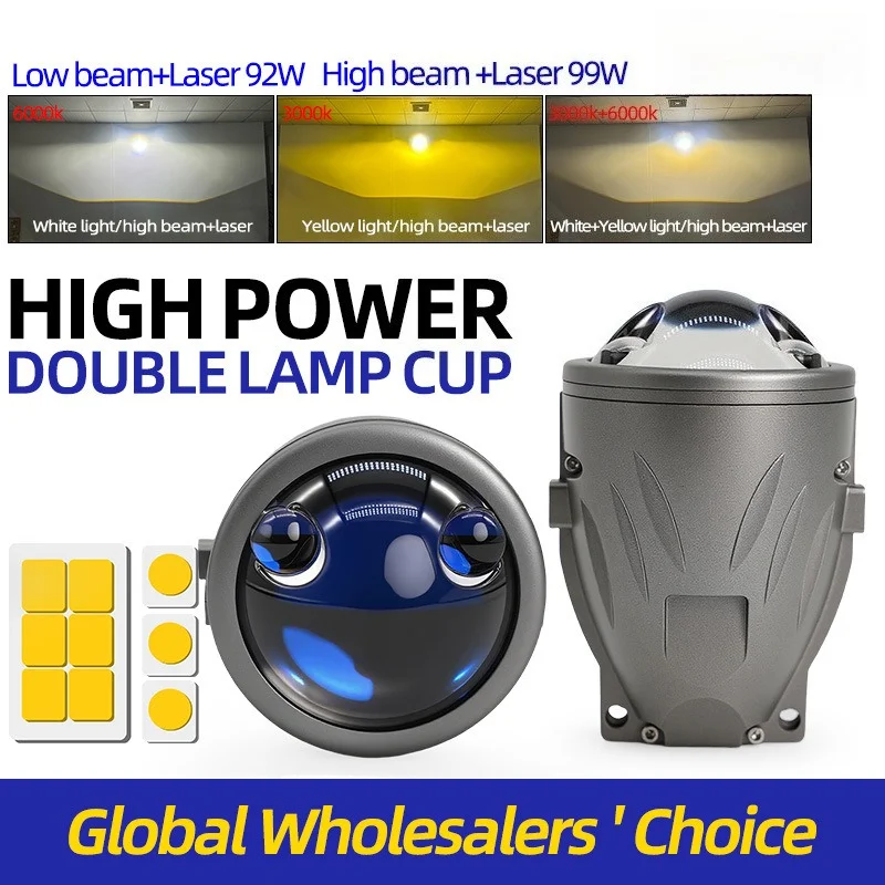 NXY X9 3 Inch Dual Direct Laser 3 Color LED Fog Light Projector Lens Yellow White Warm Yellow 140W High Power Hi Lo Beam Lamp