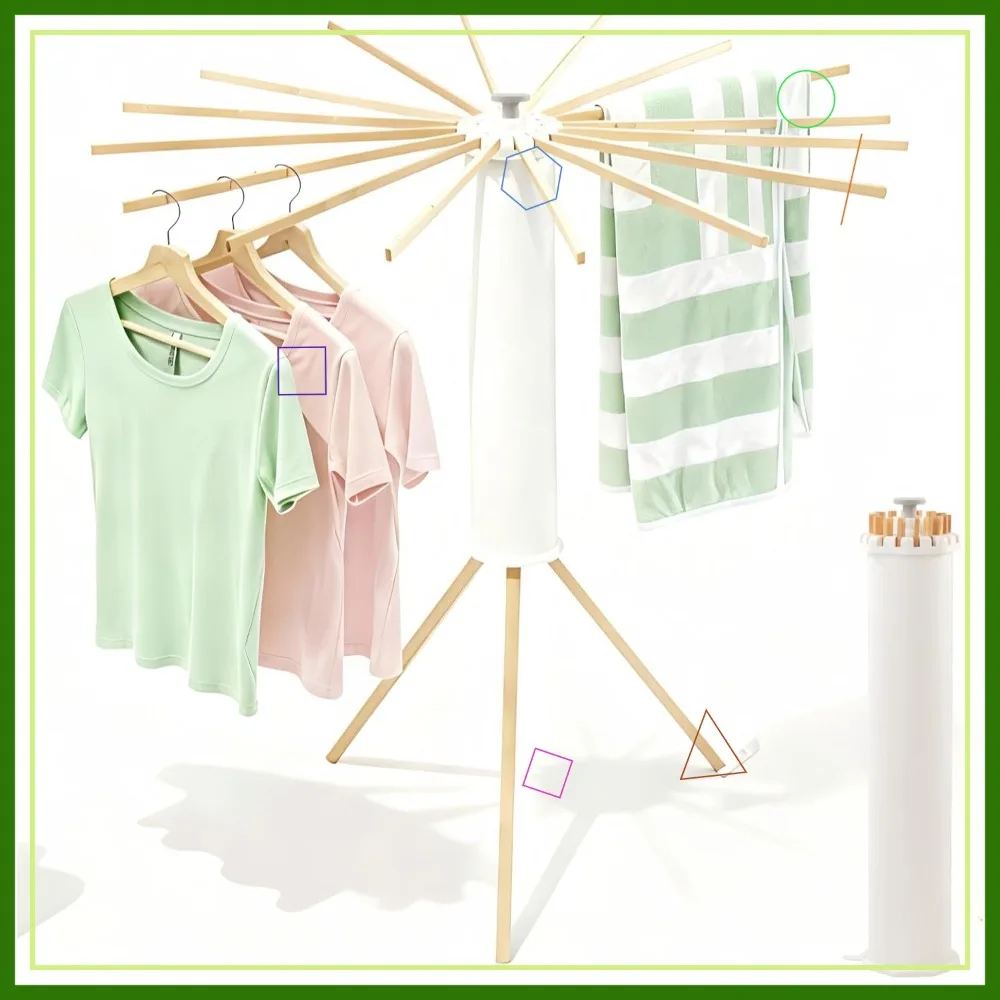 

Portable Tripod Clothes Drying Rack, Foldable Space Saving Laundry Rack for Indoor Outdoor Use