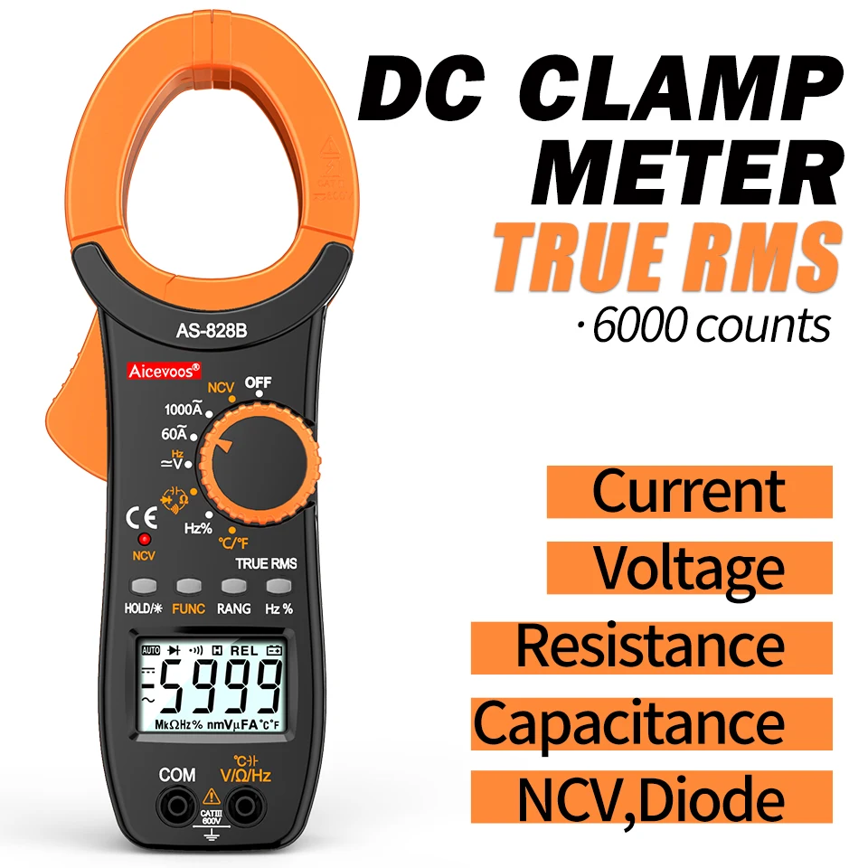 Aicevoos-medidor Digital de abrazadera, probador de voltaje CA CC, rango automático 600A, multímetro TRMS, amperímetro eléctrico profesional Ohm