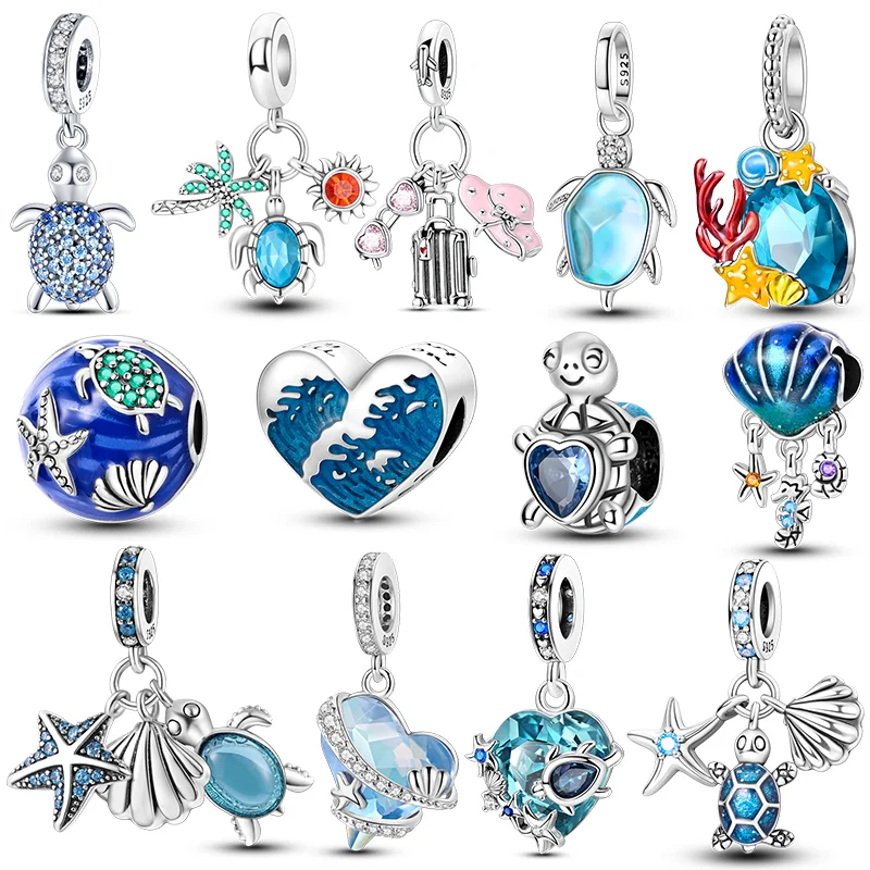 925 Sterling Silver Charms Beads Summer Ocean Turtle Shell Pendants For Women Bracelet Neckalce Jewelry Gift