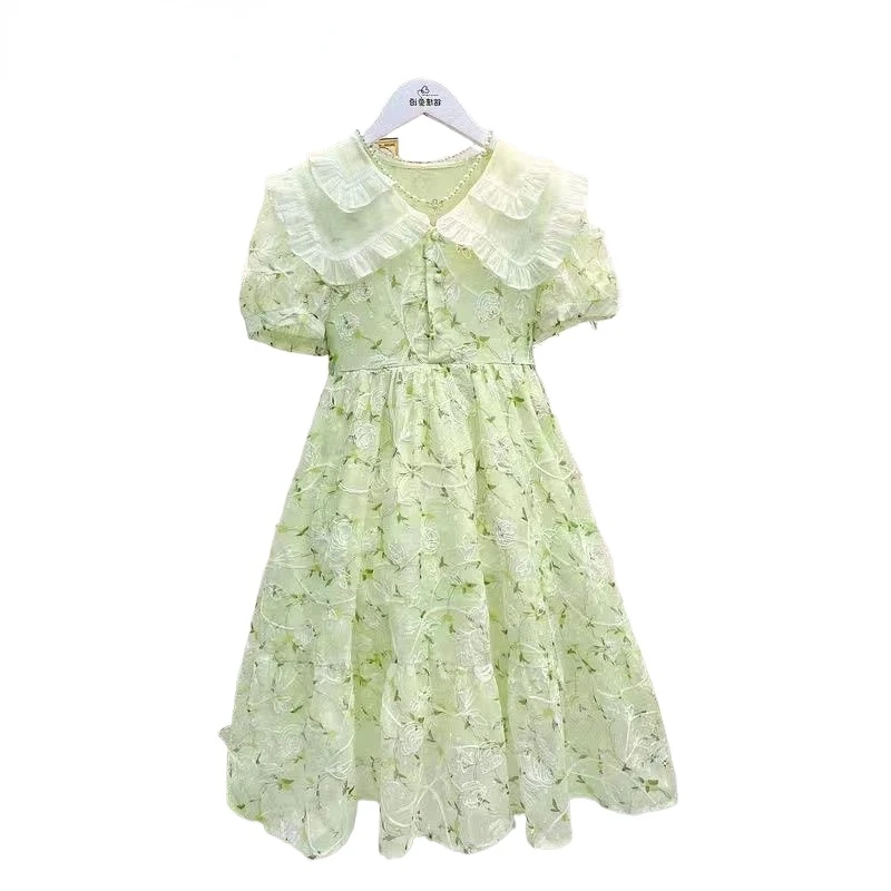 Girls Maxi Dresses Kids Outfits Baby Bow Print Dresses Summer Teens Short Sleeve Wedding Princess Costumes 4 5 6 7 8 9 12 Years