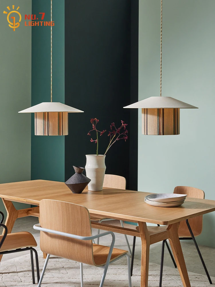 Japanese Wabi-sabi Medieval Cotton Solid Wood Pendant Lights LED E27 Retro Hemp Rope Hanging Lamp Bedroom Living Room Restaurant
