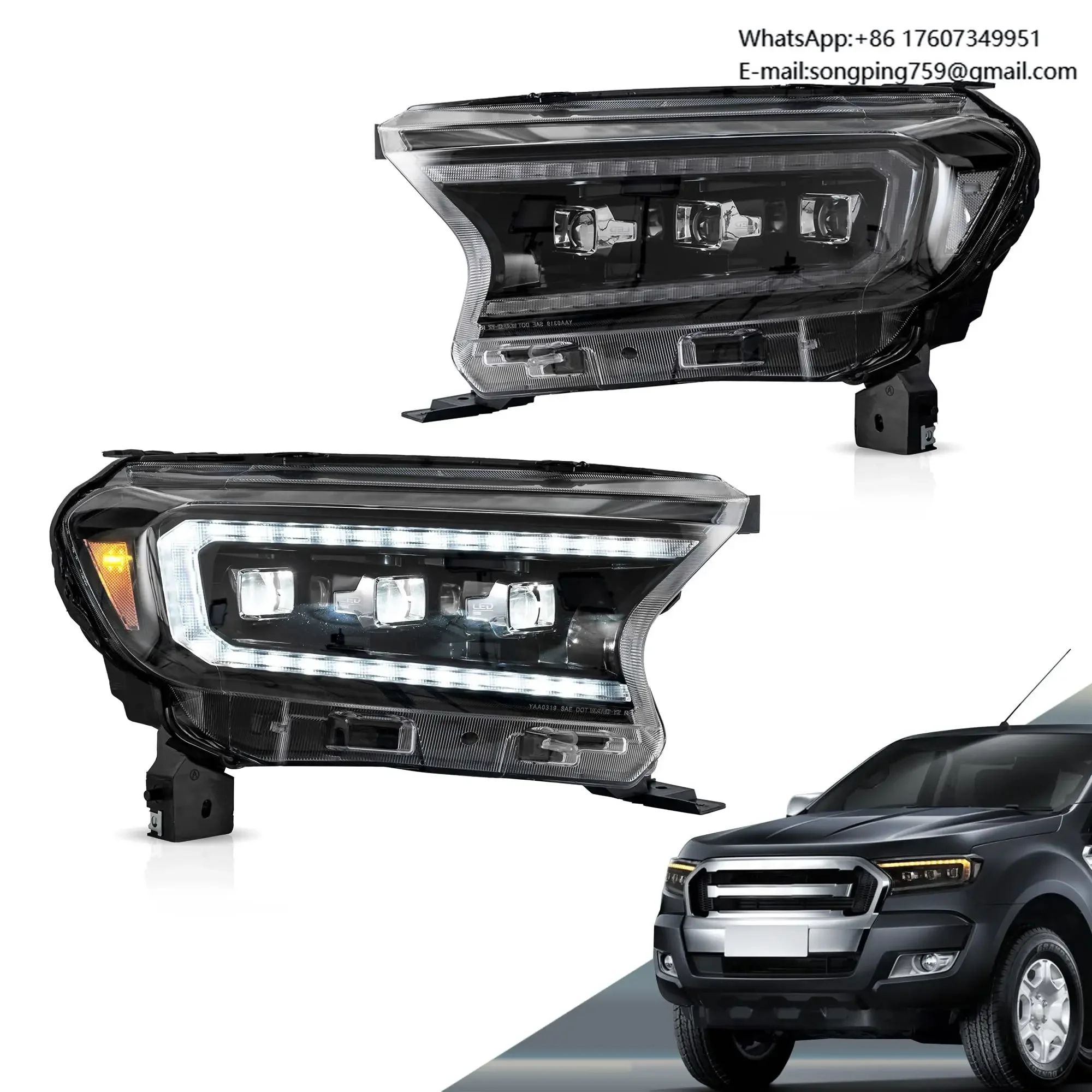 For Ford Ranger T6 2016-2020 LED Headlights Assembly Fit for Projector W/ Dynamic Animation Sequential Clear Reflector