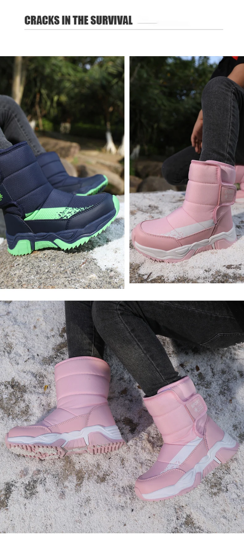 Kinder-Schneestiefel Winter High-Top Kinderschuhe mit Klettverschluss Baumwollschuhe für Schüler Outdoor Bequeme Rutschfeste Stiefel mit Dicker Sohle – Detail 15