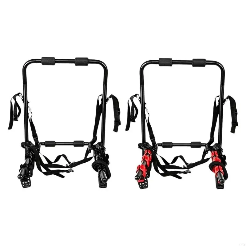Rear Trunk Bike Organiser Rack for Car, Carbon Steel 3 Bike Mount with Tie-Down Straps, Soft Pads, and Stowable Frame Use X37F