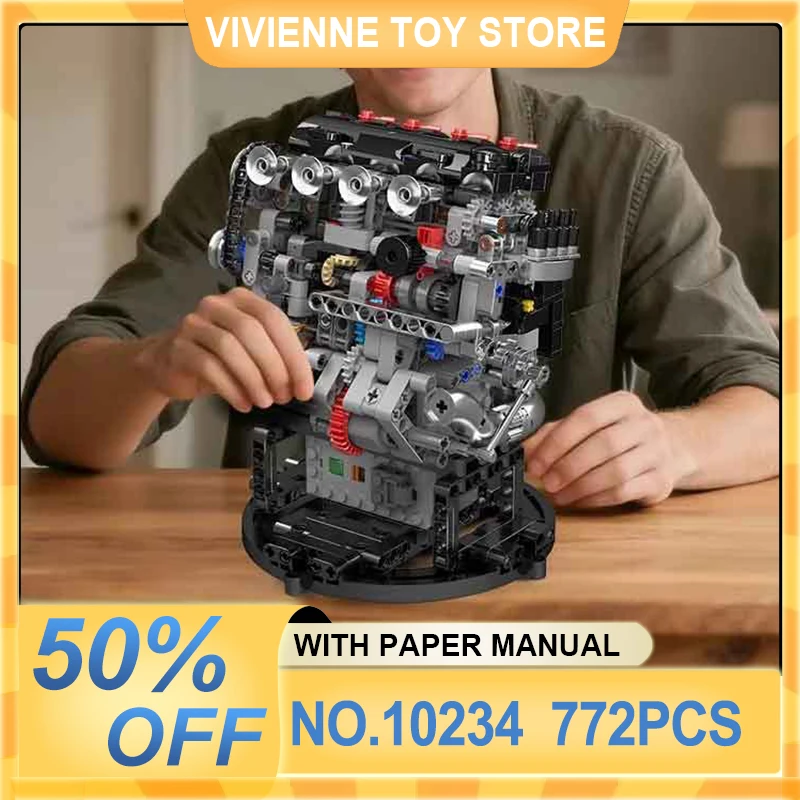 Mould King 10234 Engine Model Building Blocks Bricks, DIY Mechanical Construction Toy, Premium Technical Brick Set